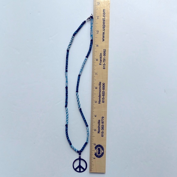 Peace Pendant Necklace with Blue Beads - Picture 4 of 5